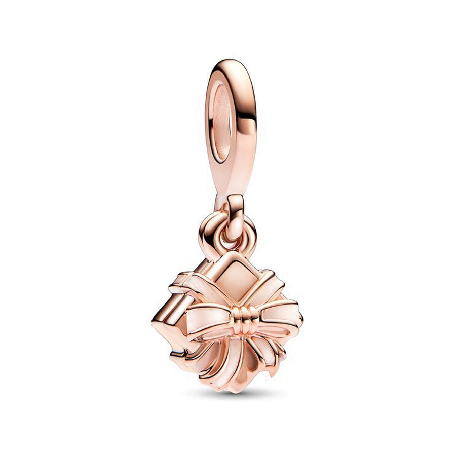 Pendentif Boîte Cadeau Anniversaire Ouvrable – Or Rose avec Nœud Ruban