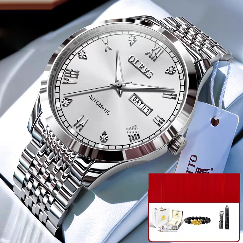 Montre Mécanique Homme – Élégance Acier & Éclairage Nocturne