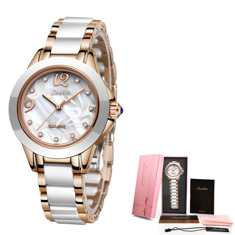 Montre Femme SUNKTA – Céramique Haut de Gamme & Détails Brillants