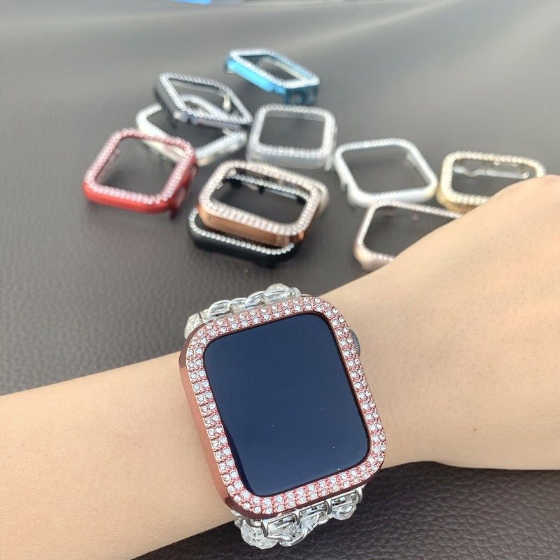 Étui de Protection Apple Watch – Bordure Strass Double Rangée