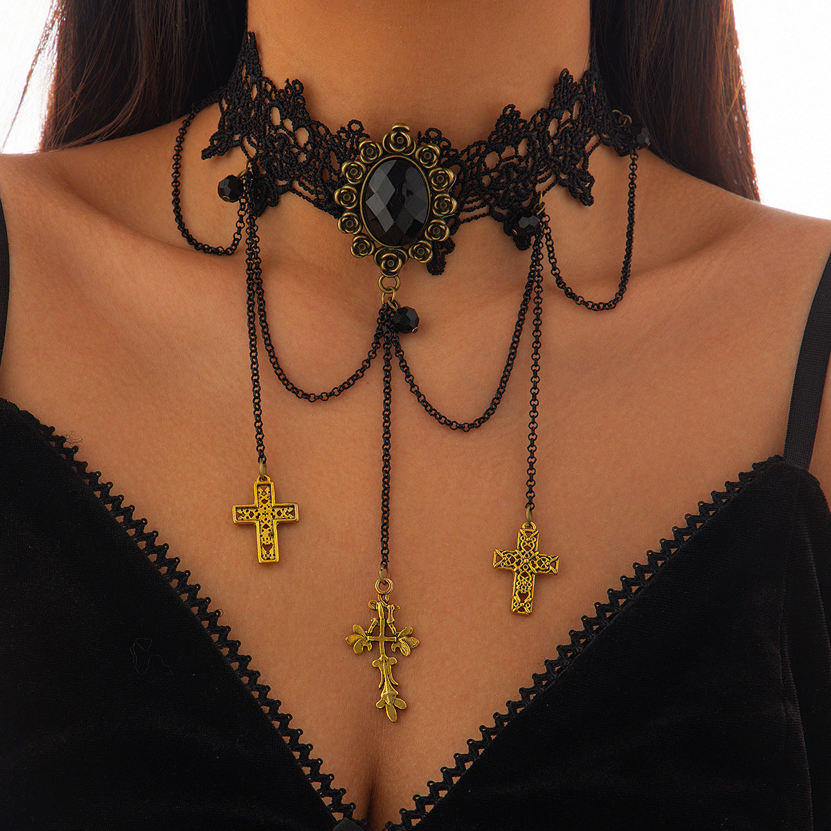 Collier Ras-du-Cou  Halloween – Dentelle Noire & Détails Ténébreux