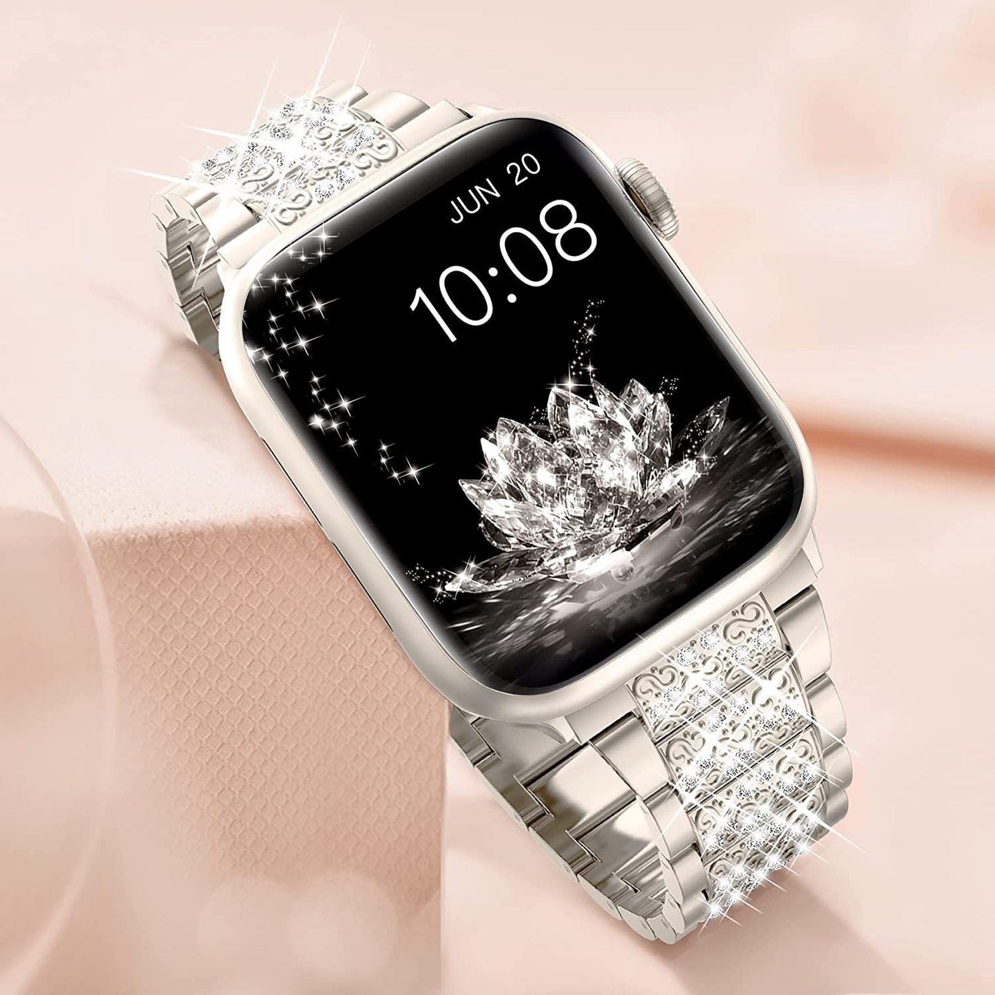 Bracelet Luxe Compatible Apple Watch – Alliage de Zinc, Strass & Perles