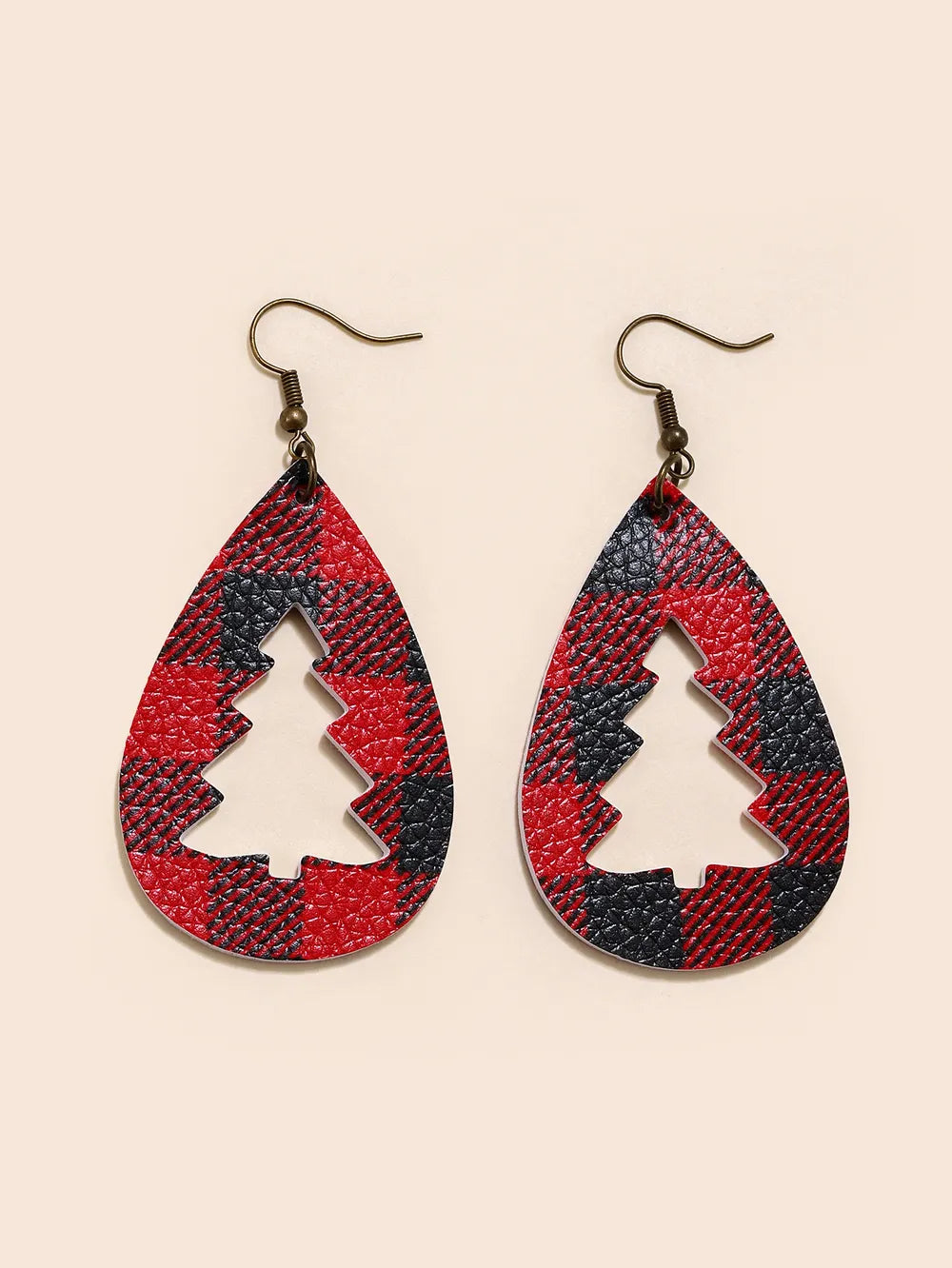 Boucles d'Oreilles Sapin de Noël – Cuir Style Tartan & Motif Découpé  | Look rustique & festif