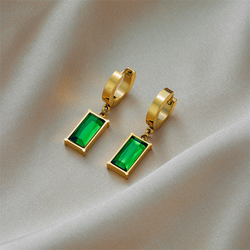 Collier Luxueux Émeraude – Plaqué Or & Zircon Vert Taille Rectangle (Collier, Boucles d'oreilles ou Set)