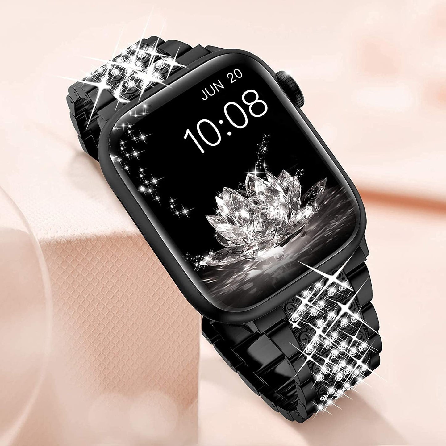 Bracelet Luxe Compatible Apple Watch – Alliage de Zinc, Strass & Perles