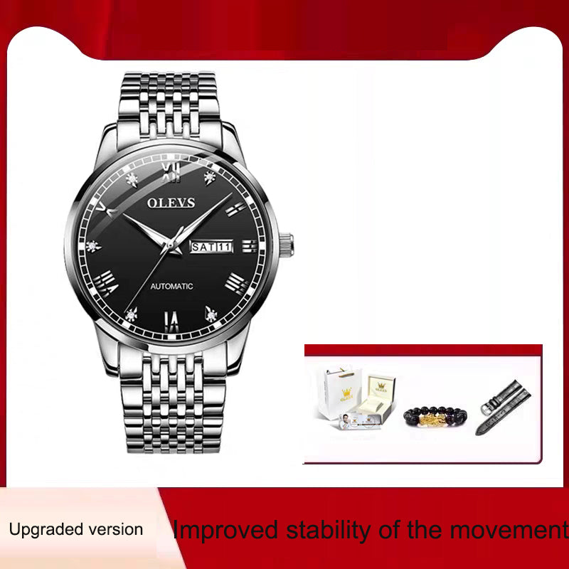 Montre Mécanique Homme – Élégance Acier & Éclairage Nocturne