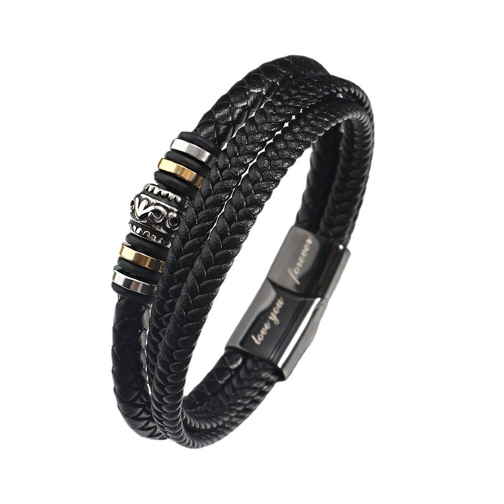Bracelet Homme Tressé – Cuir & Acier Titane Gravé