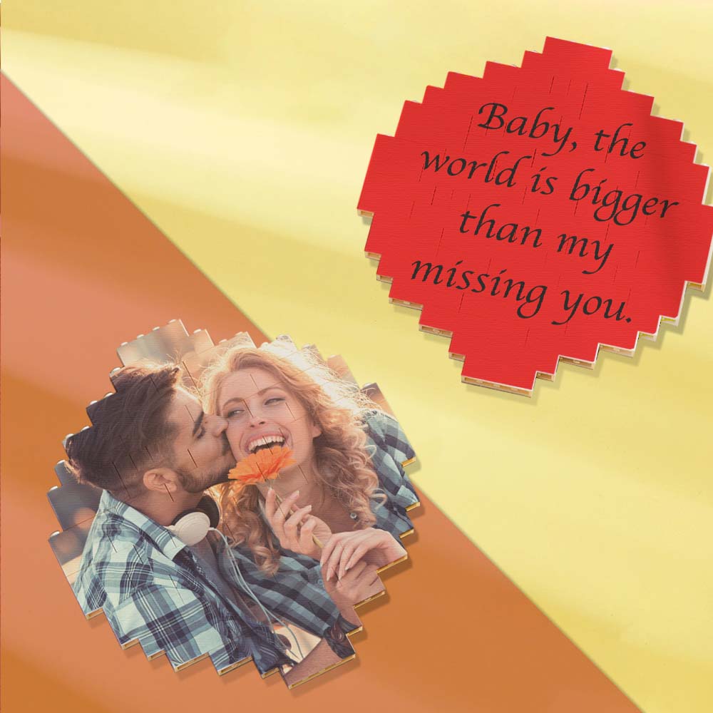 Custom photo brick puzzle with couple and romantic quote, PVC material, DIY gift.