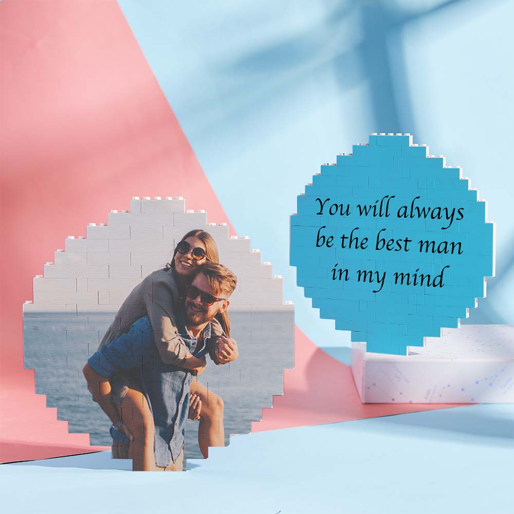 Custom photo brick puzzle with couple on the beach, PVC material, 'You will always be the first man in my mind' DIY gift.