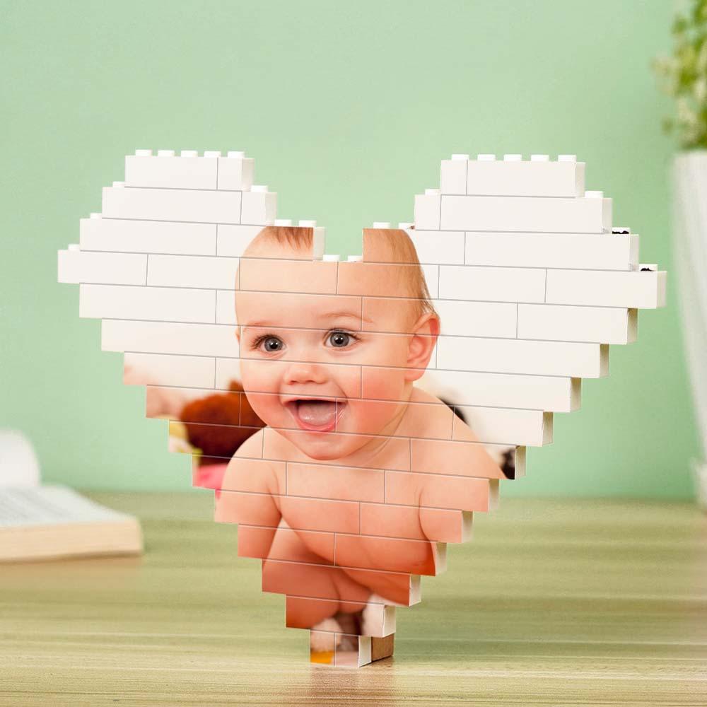 Personalized Heart-Shaped Photo Block with baby's face, ideal Children's Day gift.
