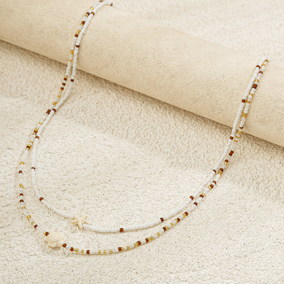 Chaîne de Taille Double – Perles de Riz & Étoile de Mer – Esprit Océan