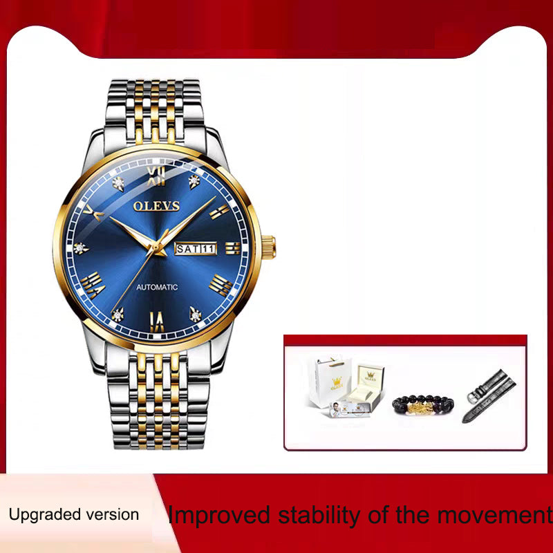 Montre Mécanique Homme – Élégance Acier & Éclairage Nocturne