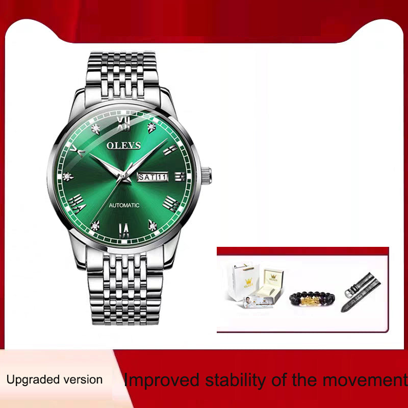 Montre Mécanique Homme – Élégance Acier & Éclairage Nocturne