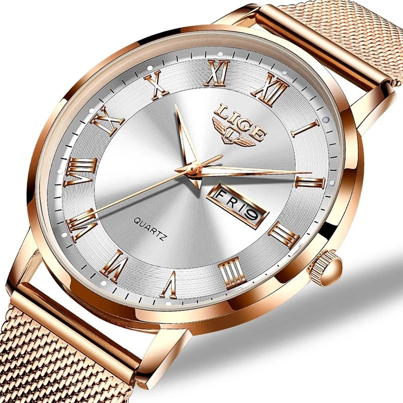 Montre Femme LIGE Ultra Thin – Élégance Fine & Bracelet Maille Milanese
