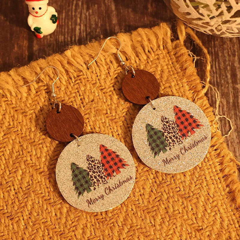 Boucles d’Oreilles de Noël « Merry Christmas » – Sapins Vichy & Effet Léopard