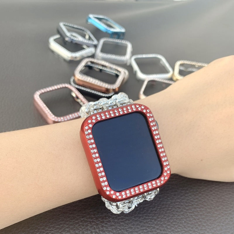 Étui de Protection Apple Watch – Bordure Strass Double Rangée