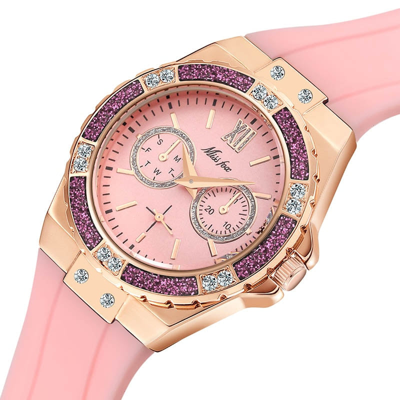 MISSFOX  2593 Montre Femme Chronographe Glam – Cadran Bleu & Détails Rose Gold