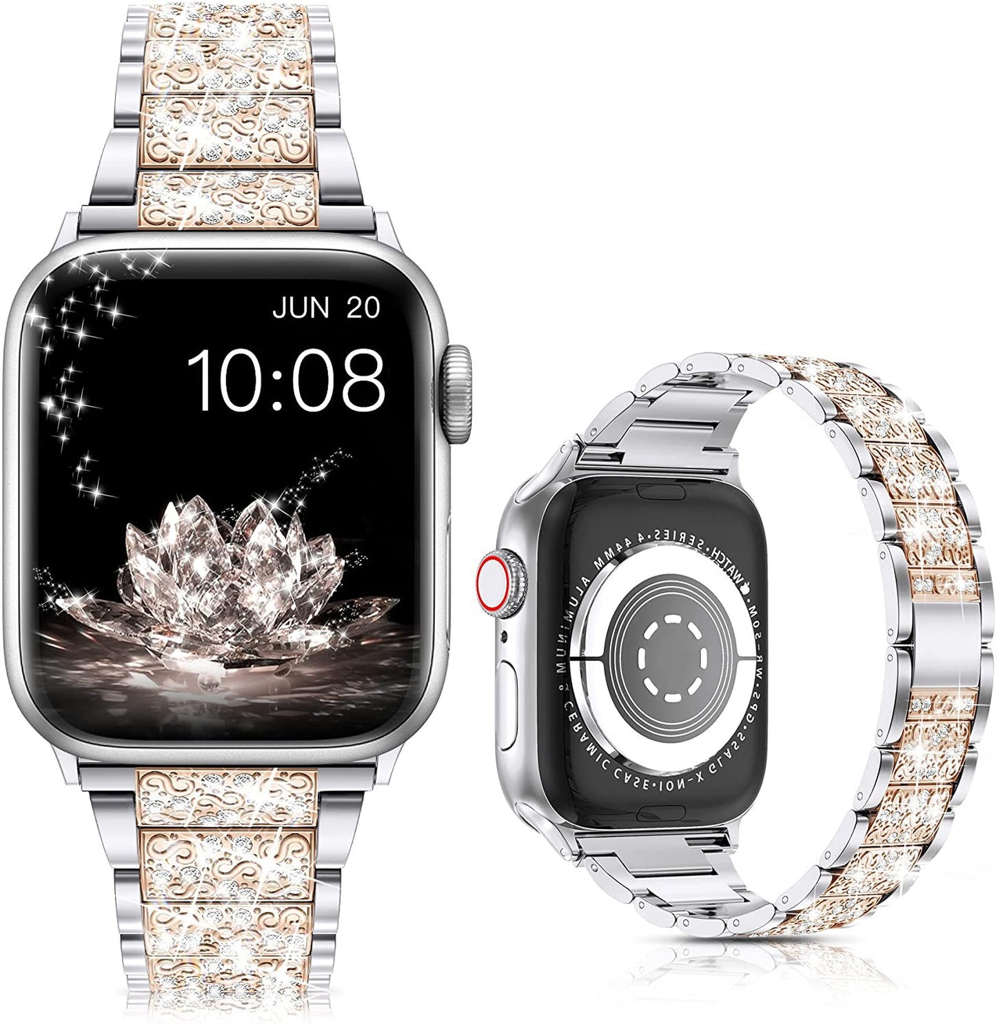 Bracelet Luxe Compatible Apple Watch – Alliage de Zinc, Strass & Perles