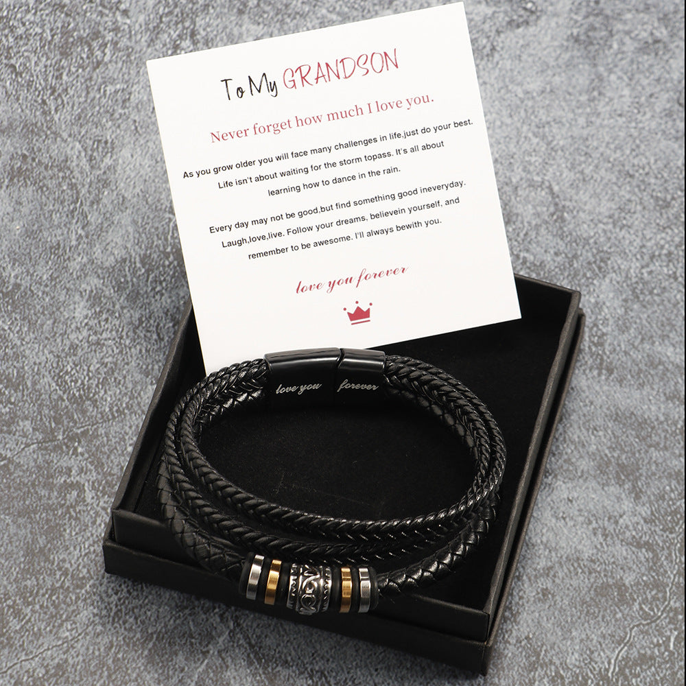 Bracelet Homme Tressé – Cuir & Acier Titane Gravé
