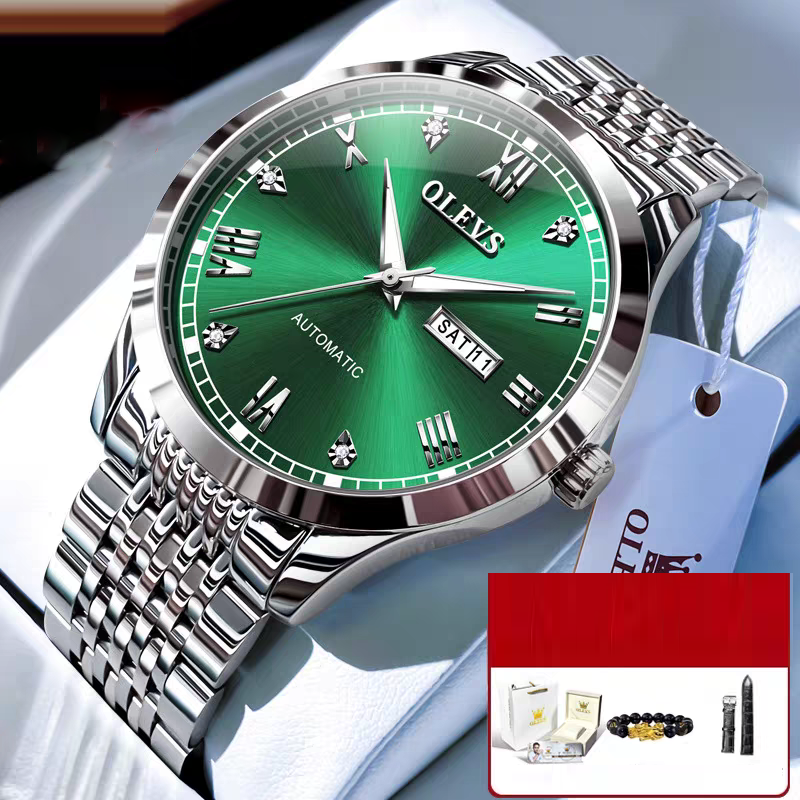 Montre Mécanique Homme – Élégance Acier & Éclairage Nocturne