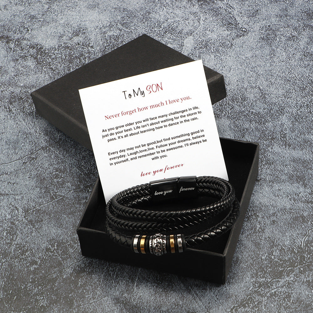 Bracelet Homme Tressé – Cuir & Acier Titane Gravé