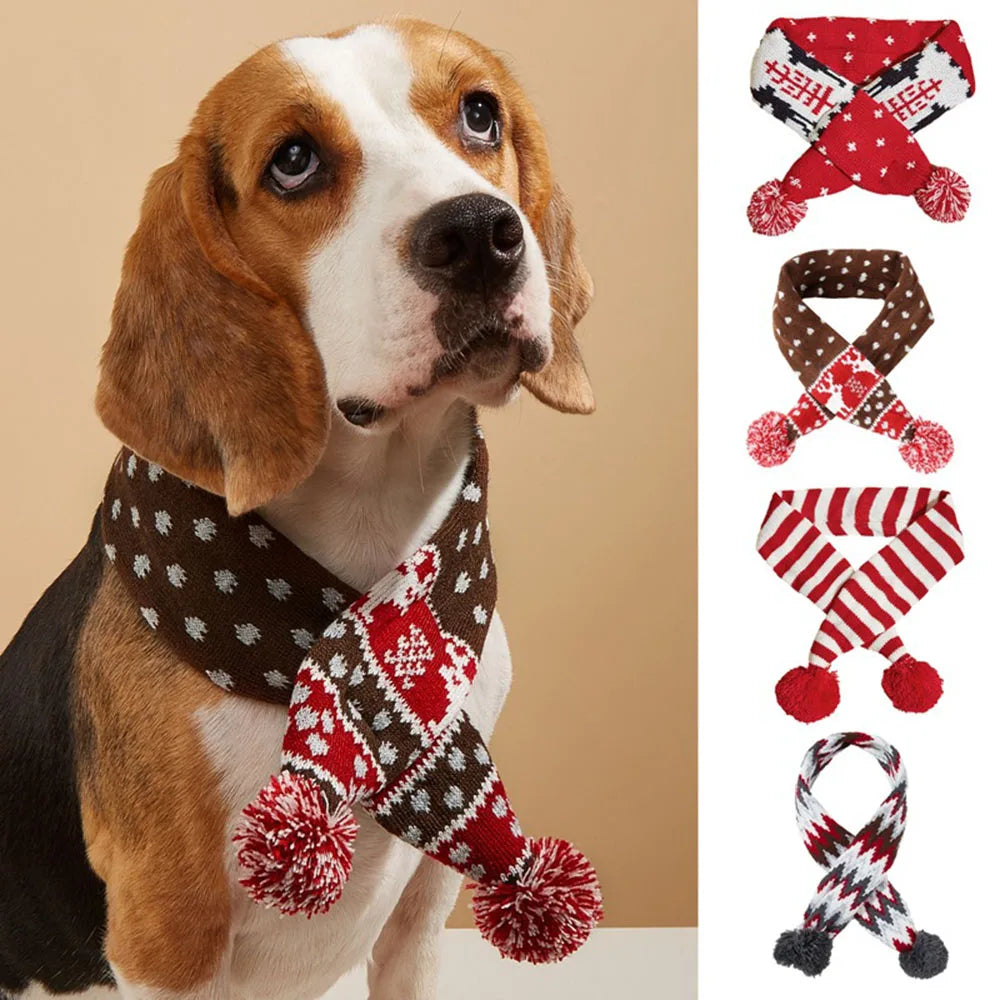 Écharpe de Noël Rayée pour Chien – Motif Bonhomme, Pompons