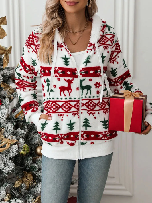 Sweat à Capuche "Esprit Nordique" – Motifs de Noël rouges & verts