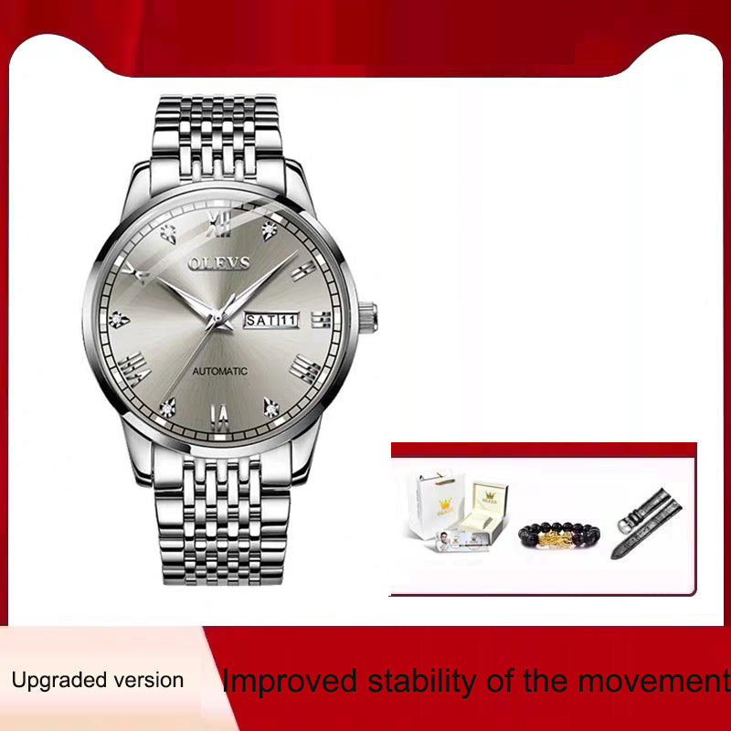 Montre Mécanique Homme – Élégance Acier & Éclairage Nocturne