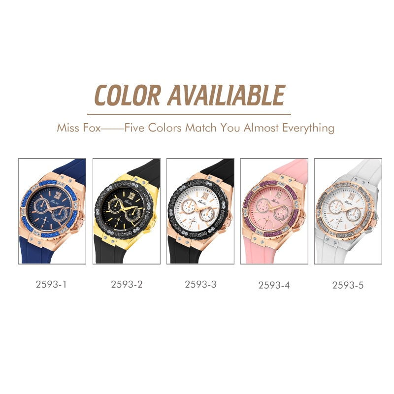 MISSFOX  2593 Montre Femme Chronographe Glam – Cadran Bleu & Détails Rose Gold