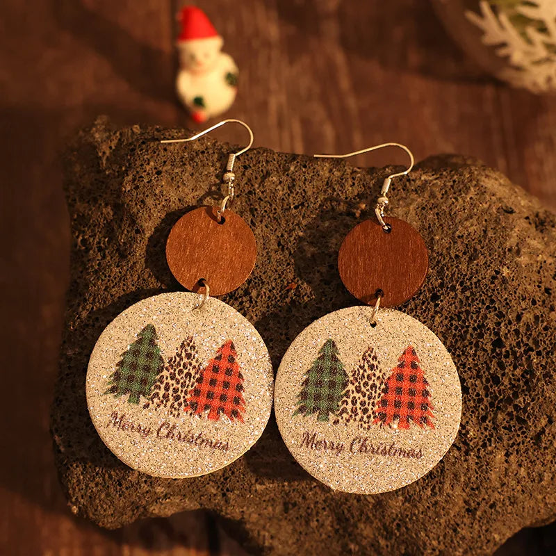 Boucles d’Oreilles de Noël « Merry Christmas » – Sapins Vichy & Effet Léopard
