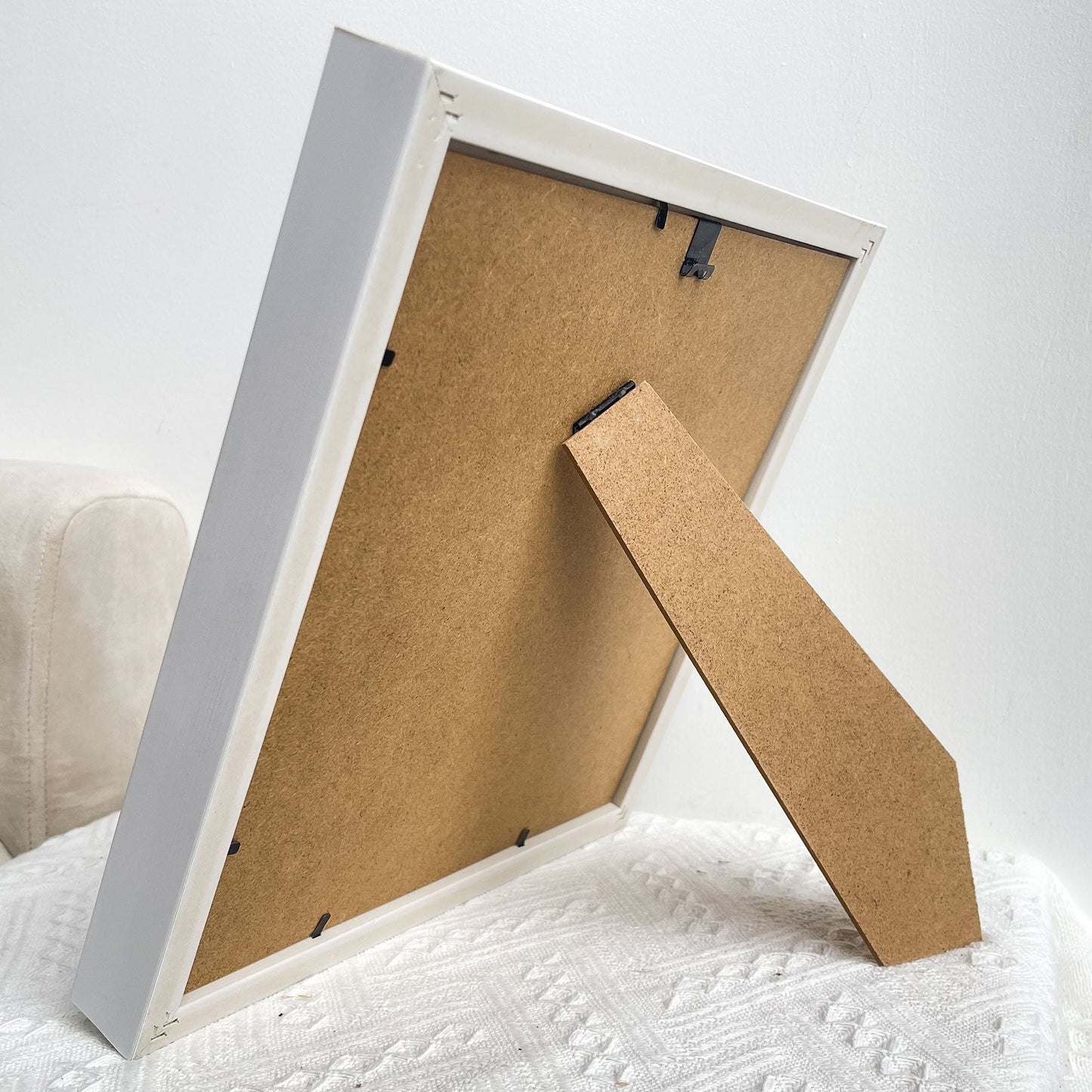 White MDF frame shadow box with easel stand, perfect for displaying custom family keepsakes